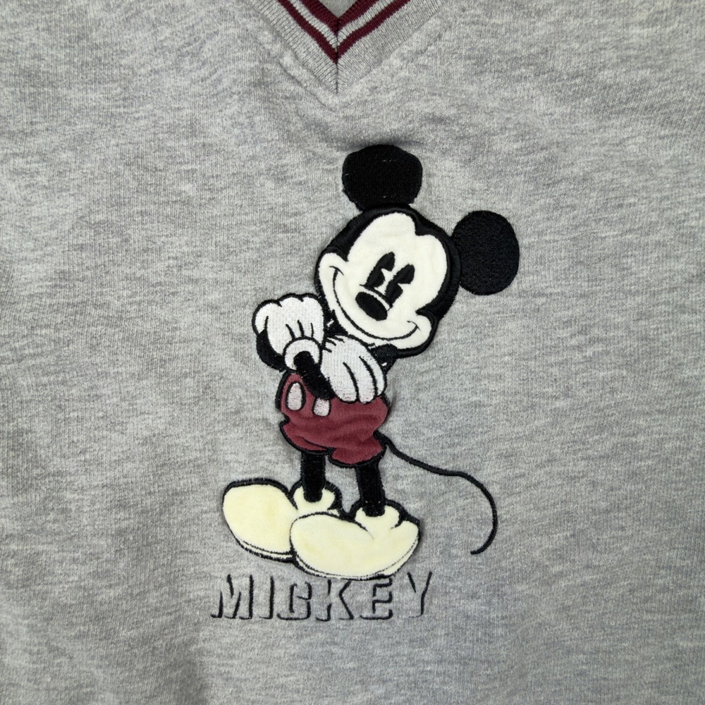 Vintage Mickey Unlimited V Neck Sweatshirt Gray Embroidered XL Jerry Leigh - Picture 2 of 9